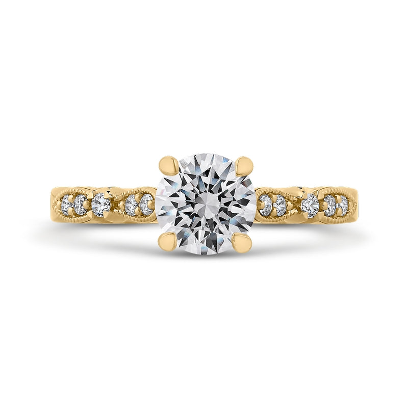 Shah Luxury 14K Yellow Gold Round Diamond Vintage Engagement Ring (Semi-Mount)