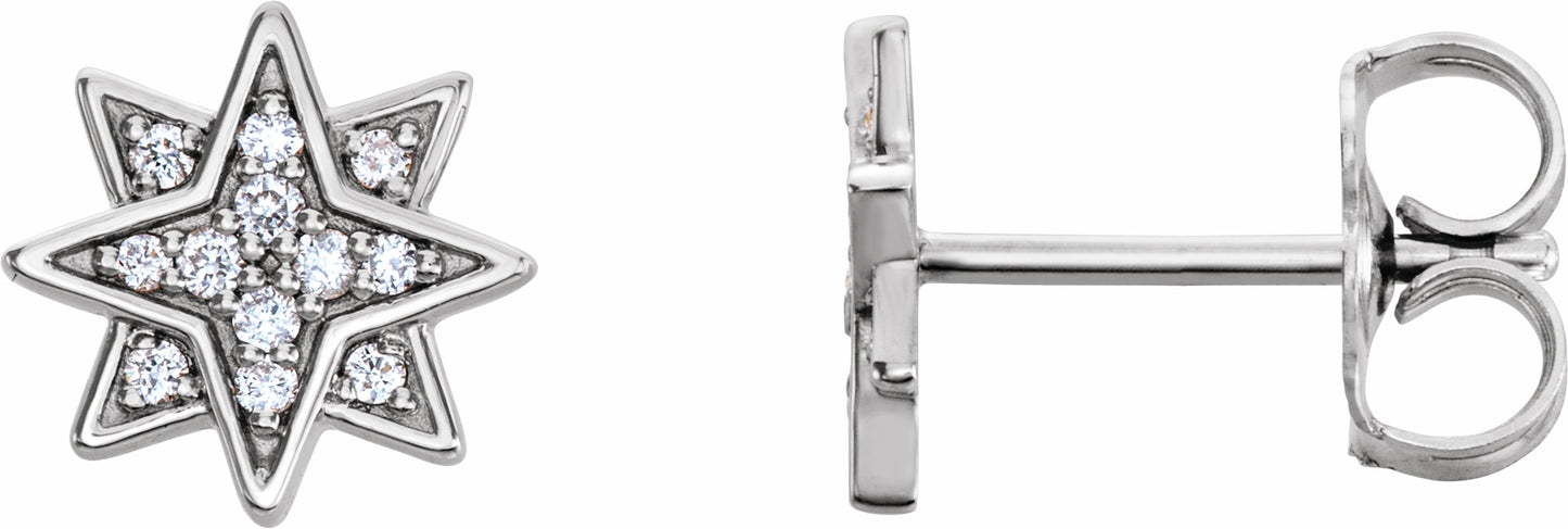 14K White .08 CTW Diamond Star Earrings