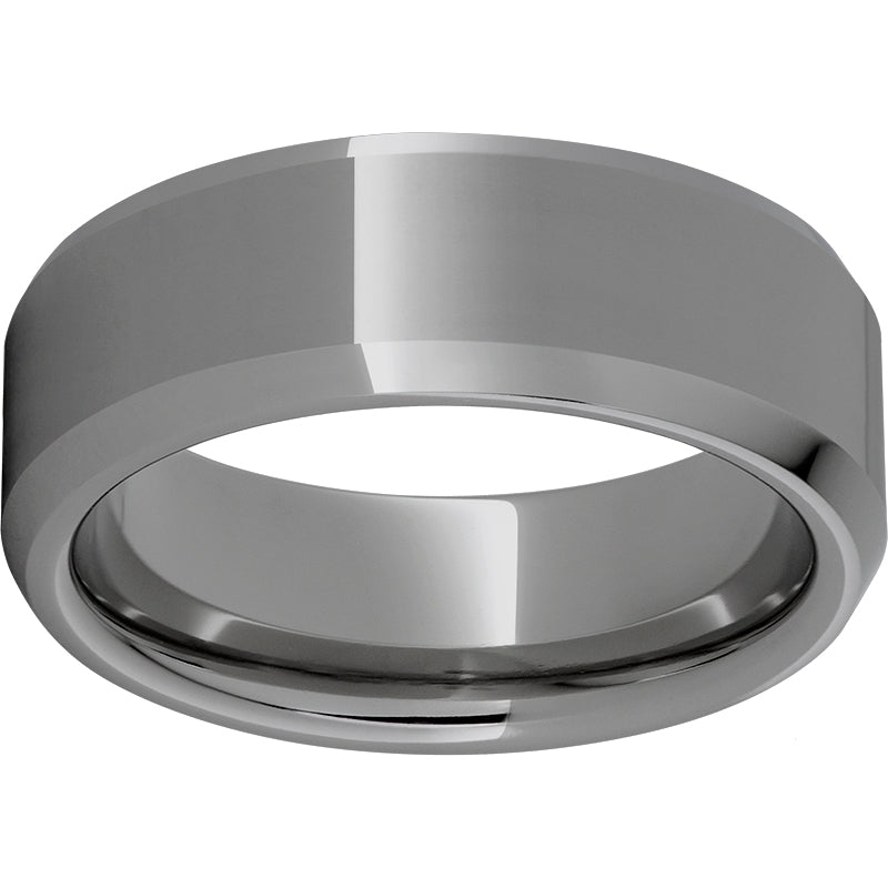 Rugged Tungsten 8mm Beveled Edge Polished Band