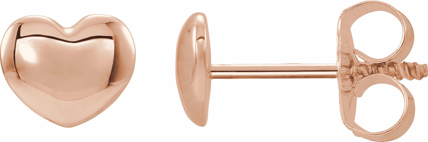 14K Rose 5.9x5.4 mm Youth Puffed Heart Earrings