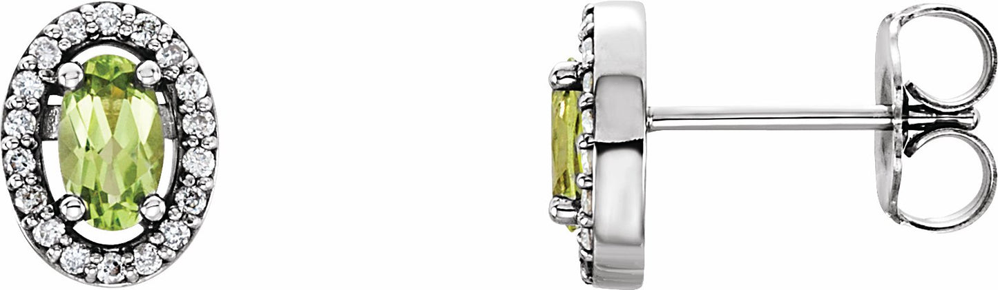14K White Peridot & .08 CTW Diamond Earrings