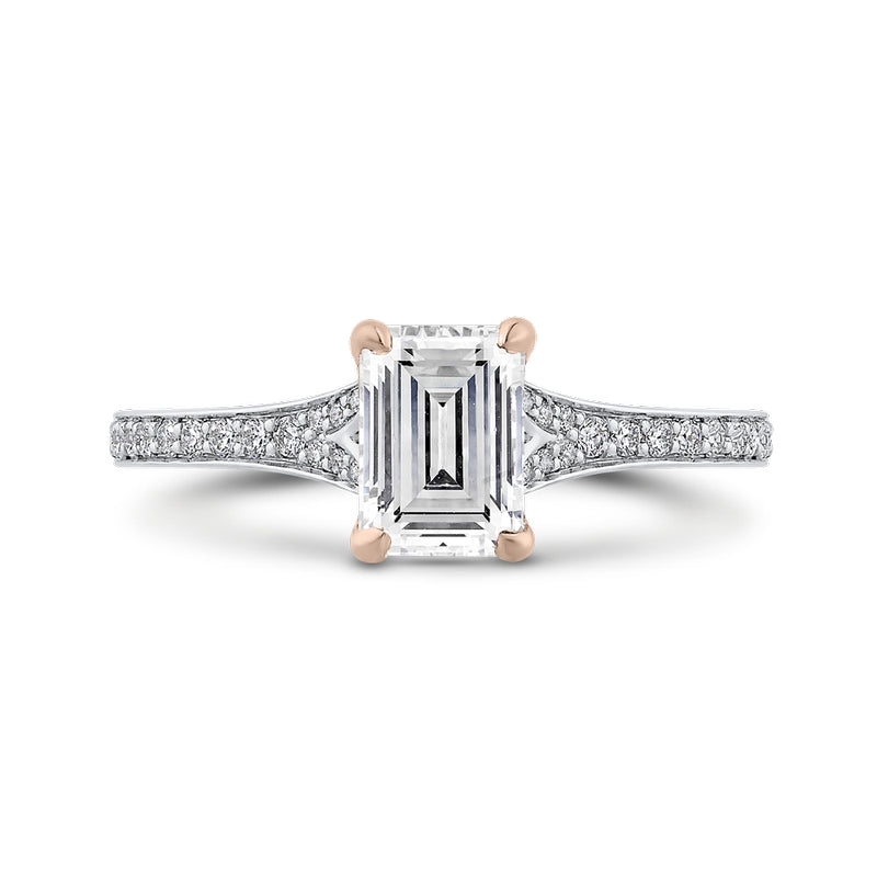 Shah Luxury 14K Two-Tone Gold Emerald Cut Diamond Engagement Ring (Semi-Mount)
