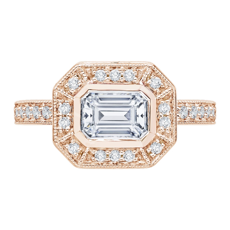 Shah Luxury Emerald Cut Diamond Halo Engagement Ring In 14K Rose Gold (Semi-Mount)