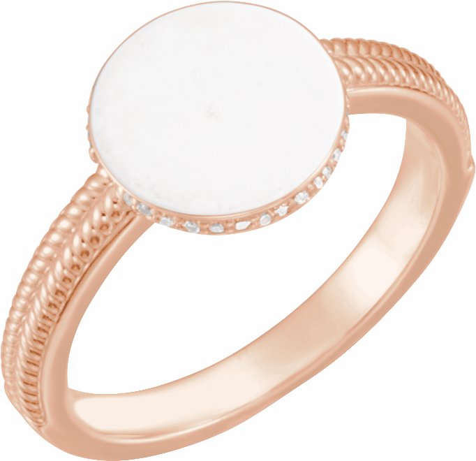 14K Rose .06 CTW Diamond 10 mm Round Signet Ring