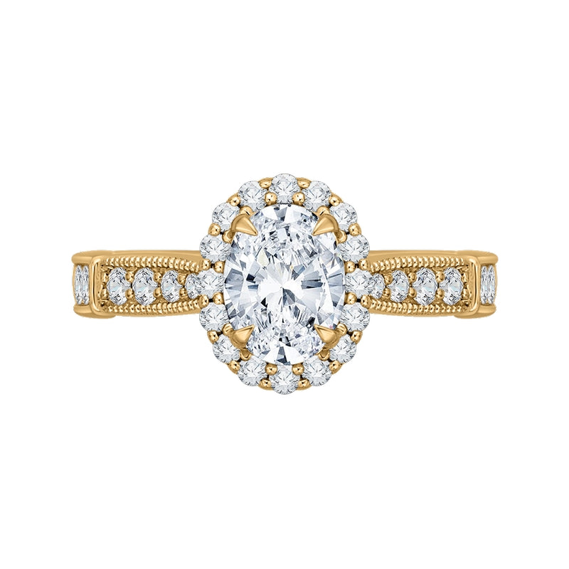 Shah Luxury 14K Yellow Gold Oval Diamond Halo Engagement Ring (Semi-Mount)