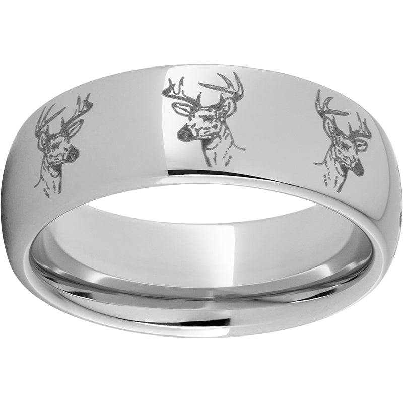 Serinium Domed Band with Deer Head Laser Engraving