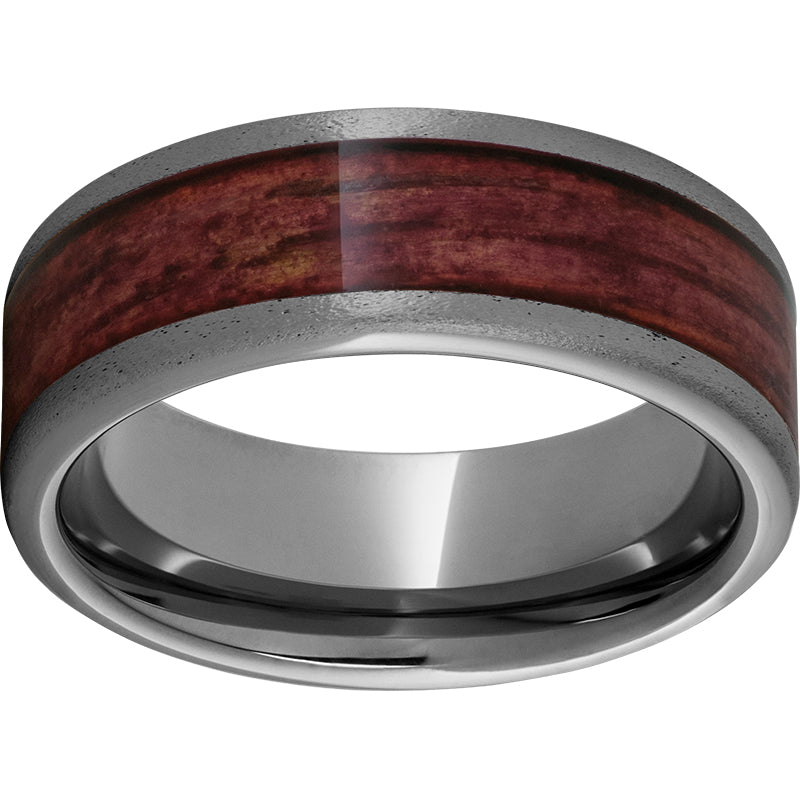 Rugged Tungsten 8mm Pipe Cut Band with Cabernet Barrel Aged Inlay and Stone Finish