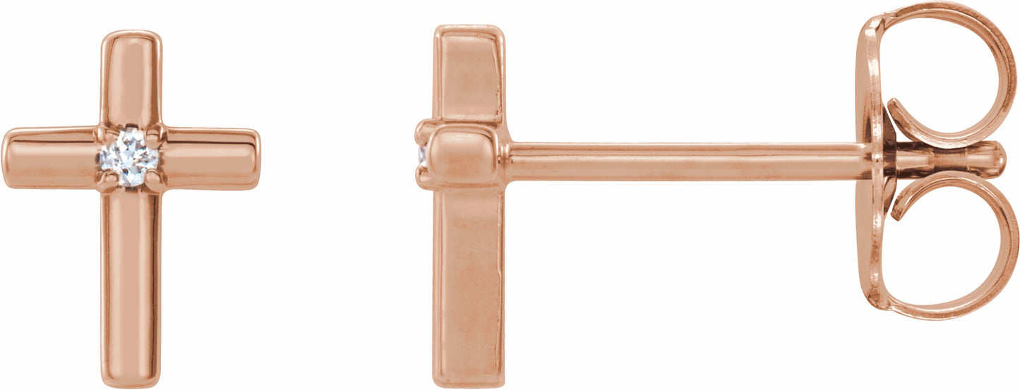 14K Rose .01 CTW Diamond Cross Earrings