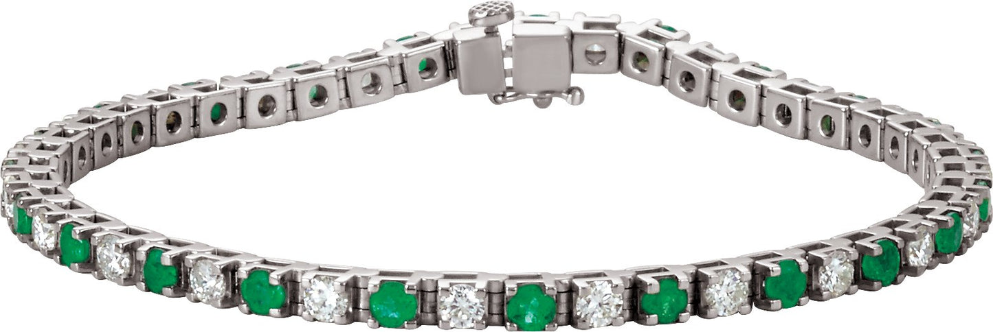 Platinum Emerald & 2 1/3 CTW Diamond Line 7 Bracelet