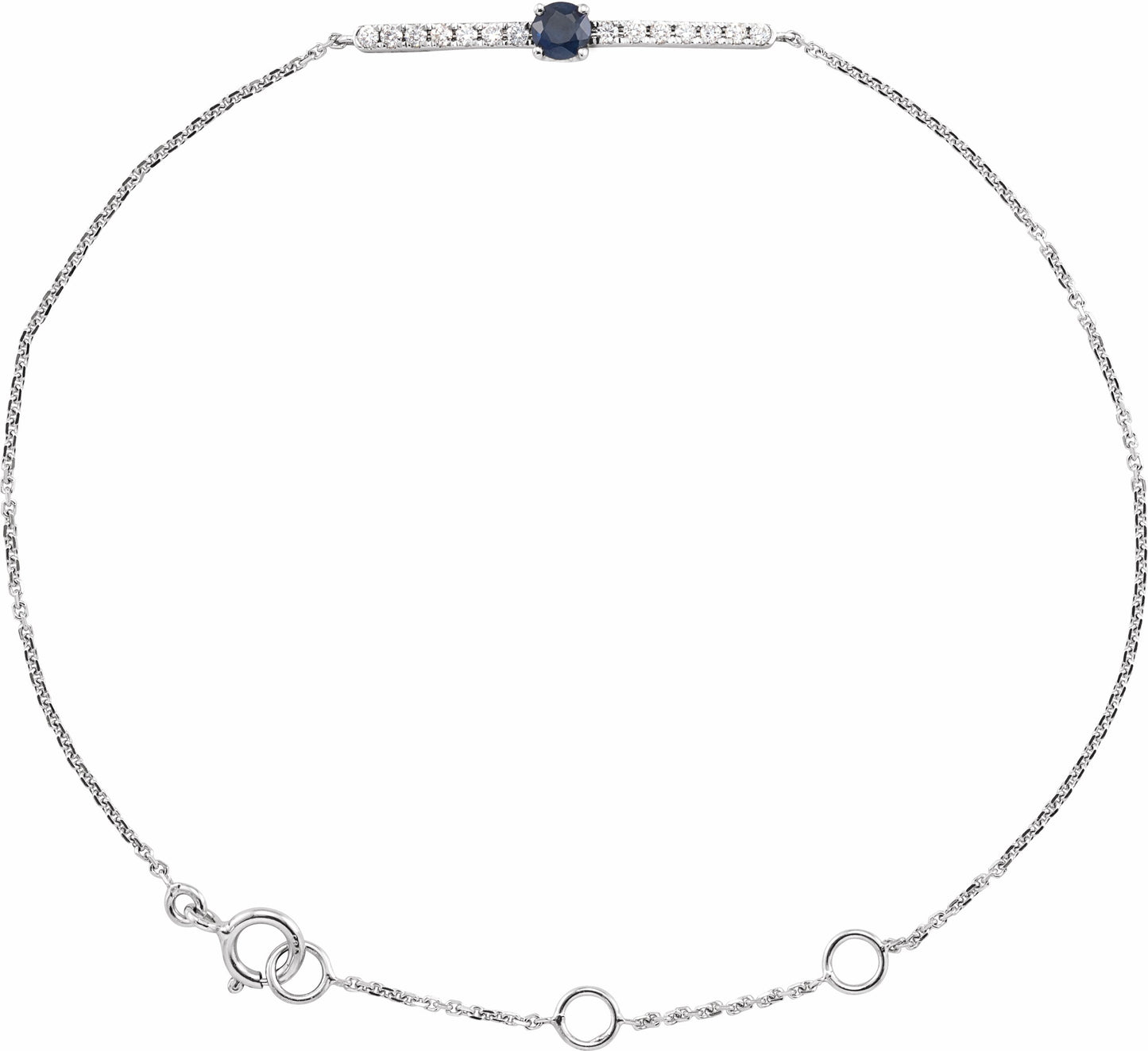 14K White Blue Sapphire & .07 CTW Diamond Bar 5-7 Bracelet
