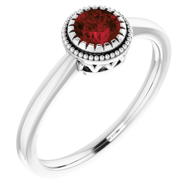 14K White Garnet January Birthstone Ring