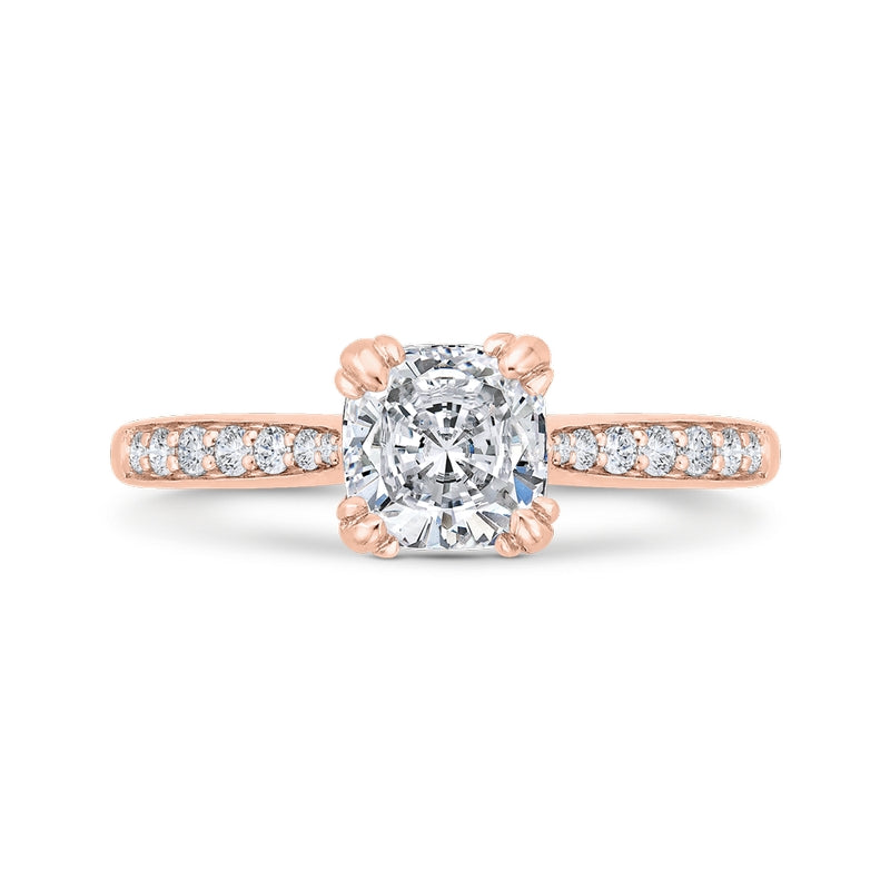 Shah Luxury 14K Rose Gold Cushion Cut Diamond Solitaire Plus Engagement Ring (Semi-Mount)