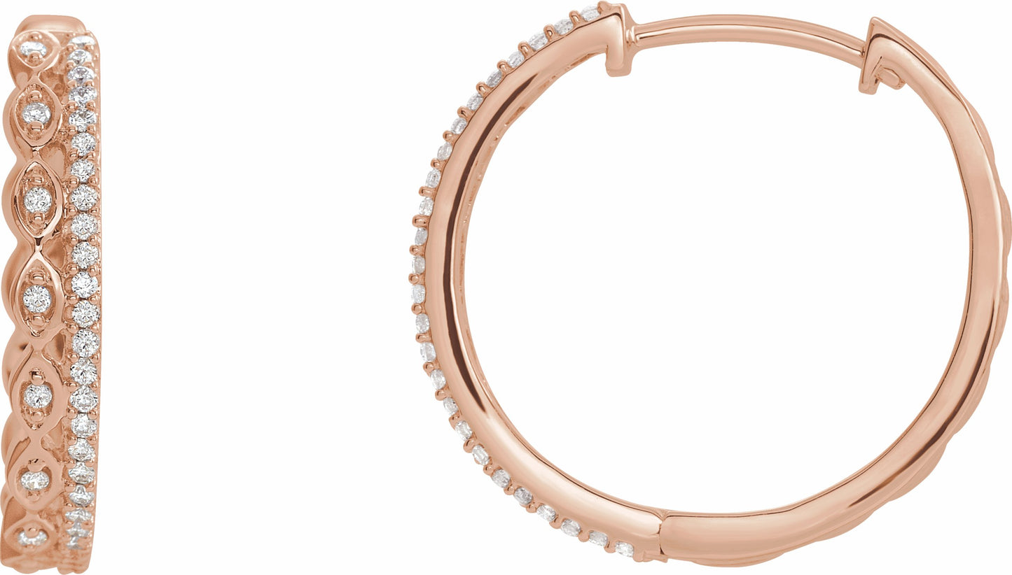 14K Rose 1/4 CTW Diamond Geometric Hoop Earrings