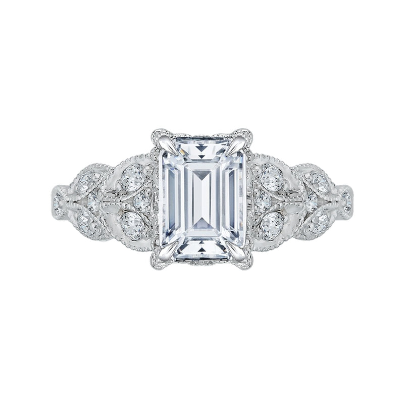 Shah Luxury Emerald Diamond Floral Engagement Ring In 14K White Gold (Semi-Mount)