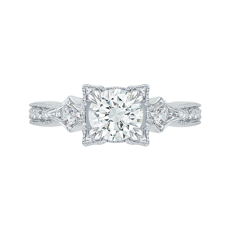 Shah Luxury Round Diamond Vintage Engagement Ring In 14K White Gold (Semi-Mount)