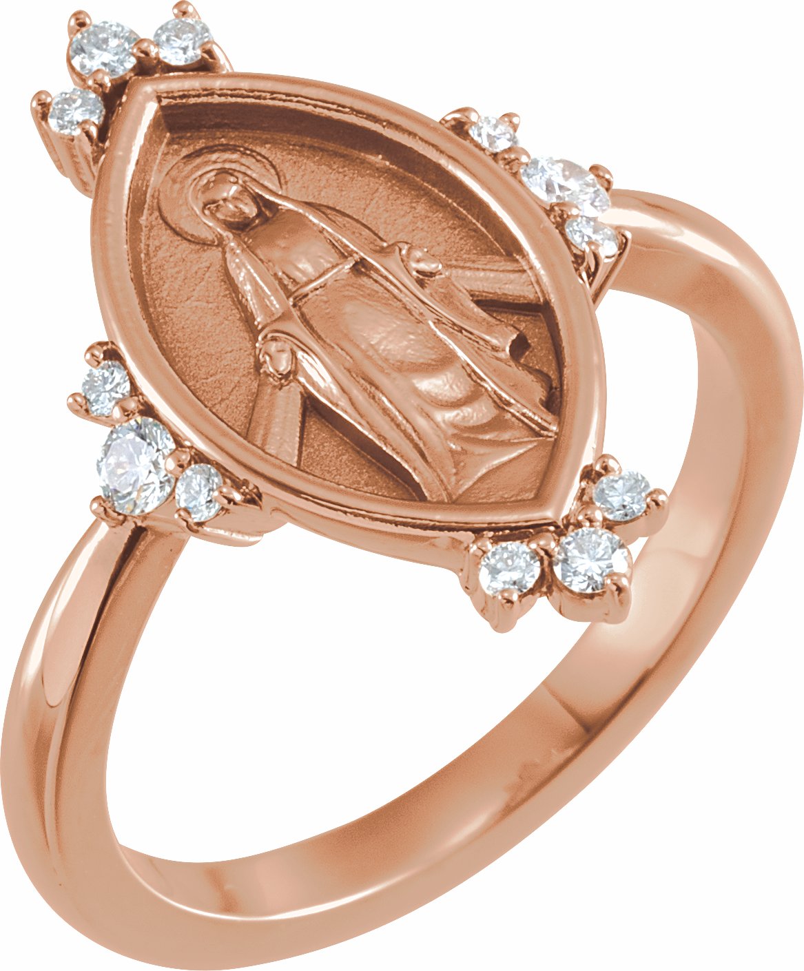 14K Rose 1/5 CTW Diamond Miraculous Medal Ring