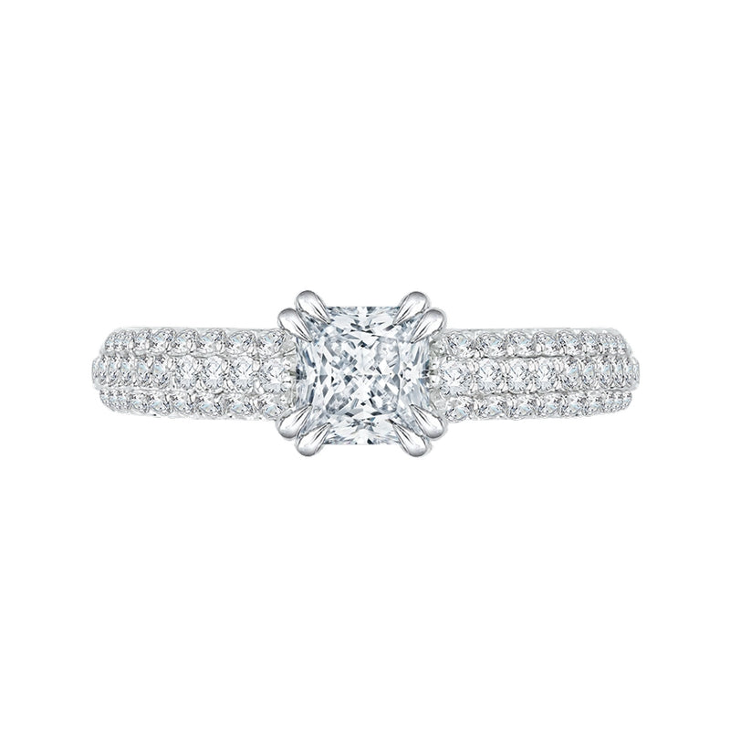 Shah Luxury 14K White Gold Princess Diamond Cathedral Style Engagement Ring (Semi-Mount)
