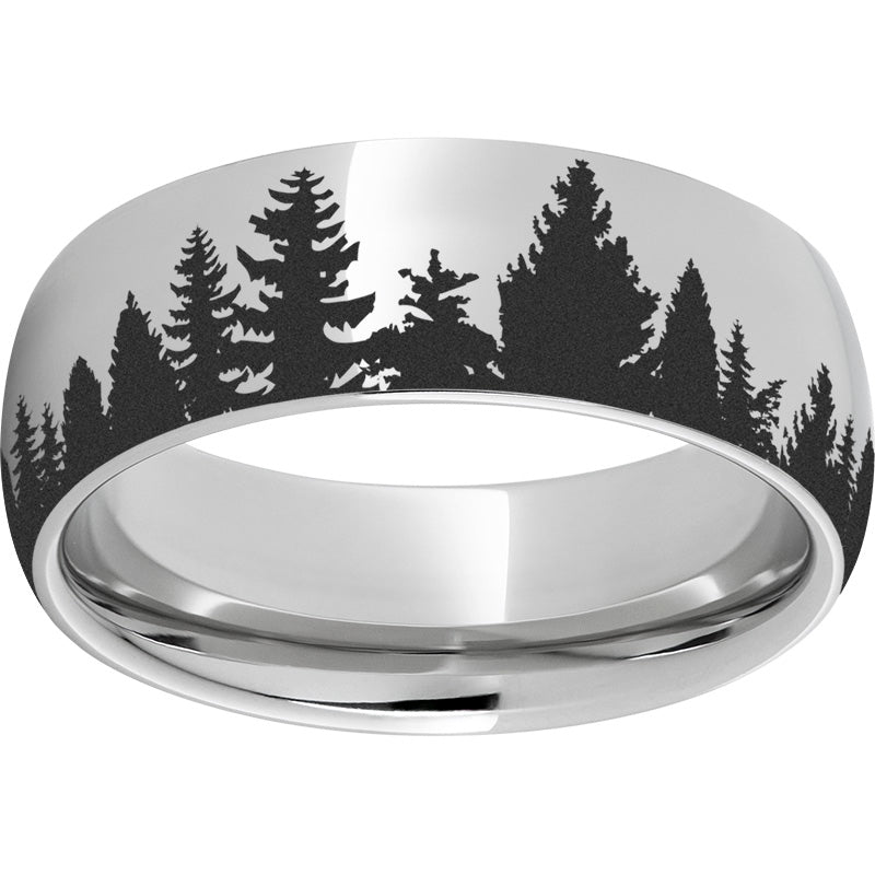 Serinium Domed Band with Pine Tree Laser Engraving