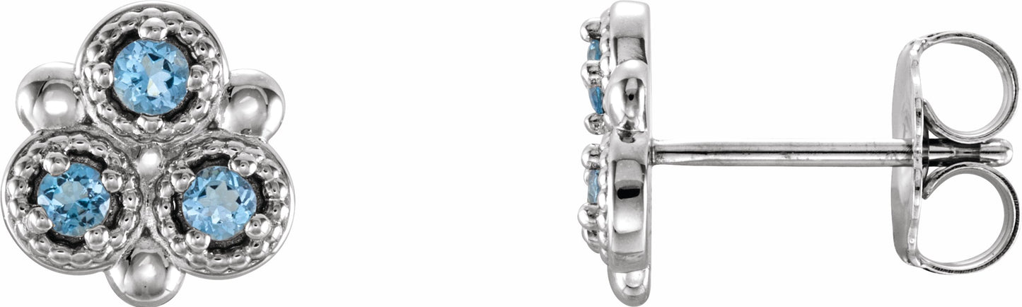 14K White Aquamarine Three-Stone Earrings