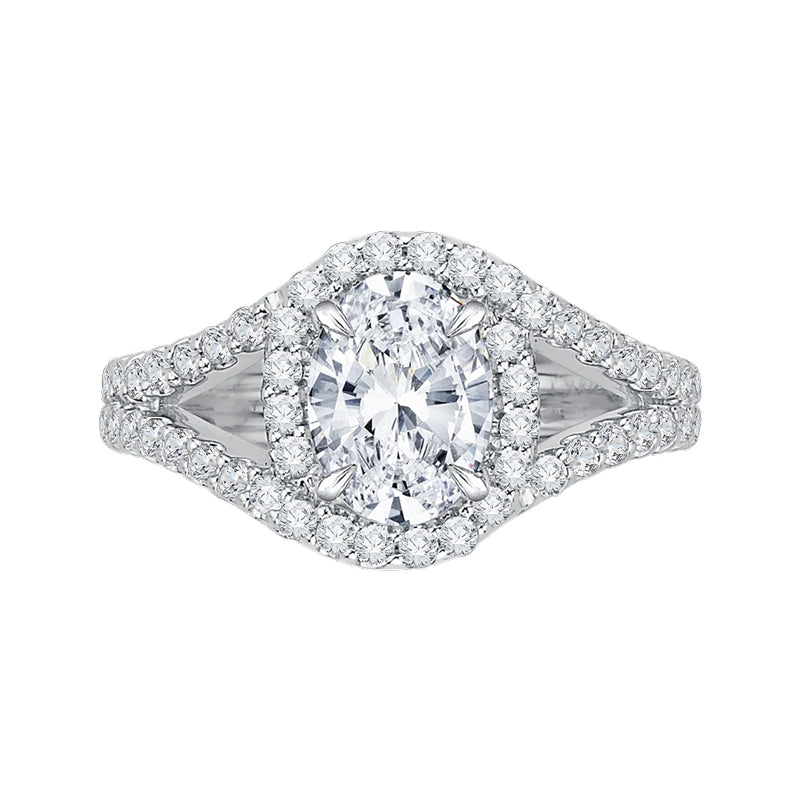 Shah Luxury 14K White Gold Oval Diamond Halo Engagement Ring with Split Shank (Semi-Mount)