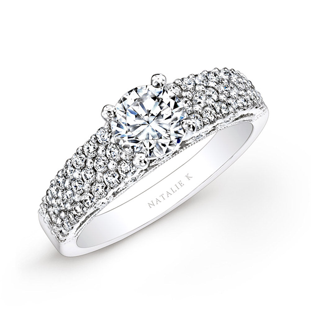 18k White Gold Pave Bezel Set White Diamond Engagement Ring