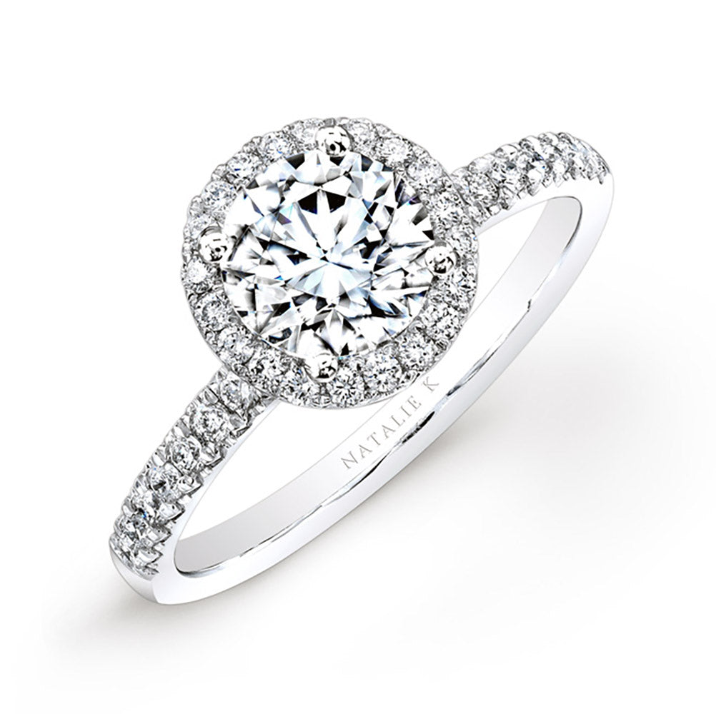 18k White Gold Pave Diamond Halo Engagement Ring