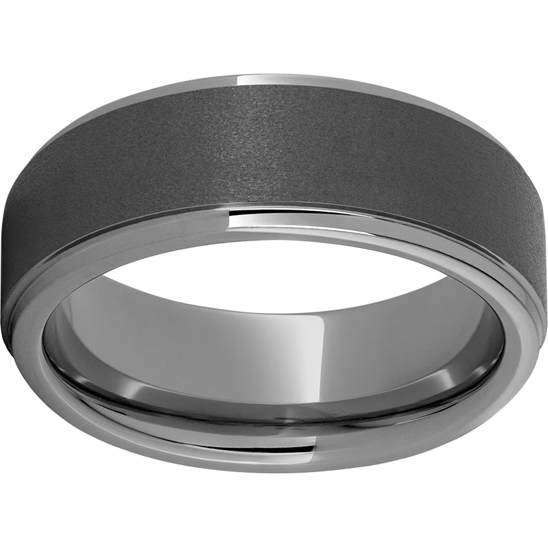 Rugged Tungsten 8mm Flat Grooved Edge Band with Sandblast Finish