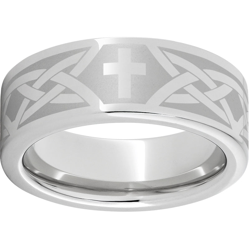 Serinium Pipe Cut Band with a Cross Knot Laser Engraving