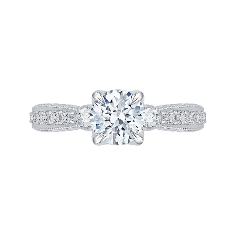Shah Luxury 14K White Gold Round Diamond Floral Engagement Ring (Semi-Mount)