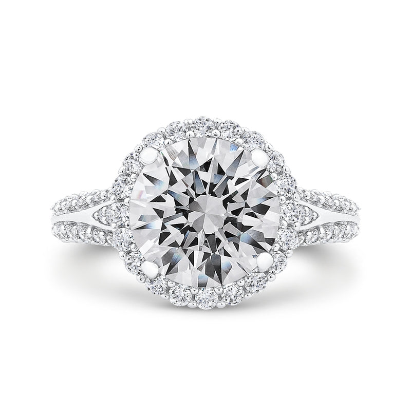 Shah Luxury 14K White Gold Round Cut Diamond Halo Engagement Ring Split Shank (With Center)