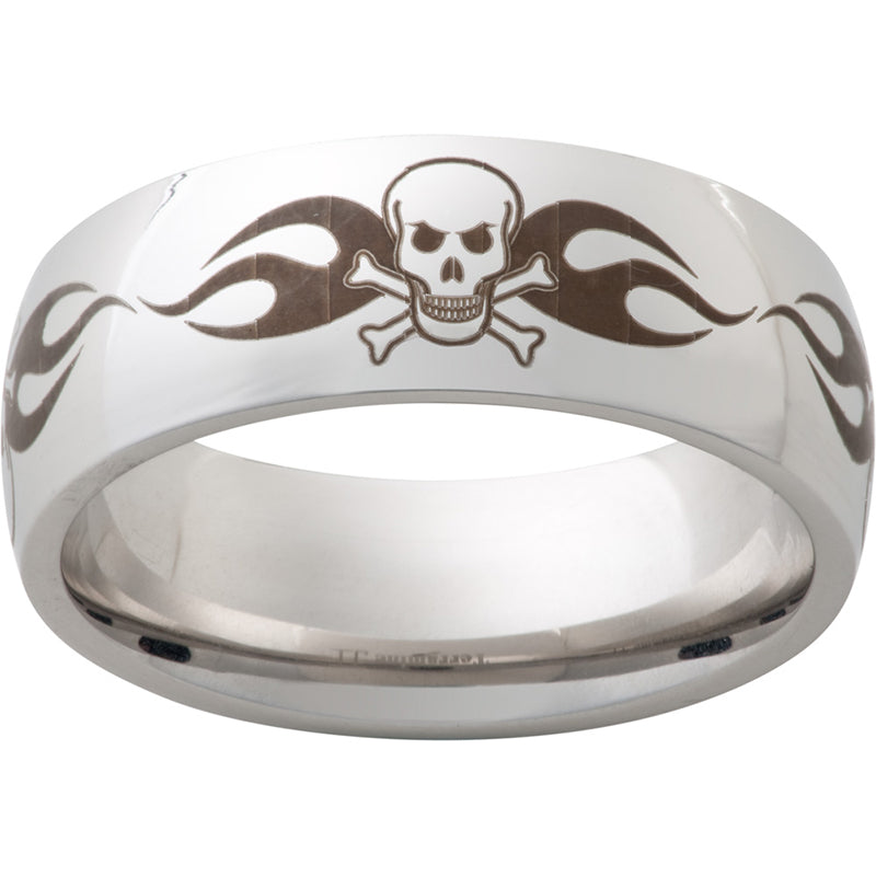Serinium Domed Band with Skull Laser Engraving