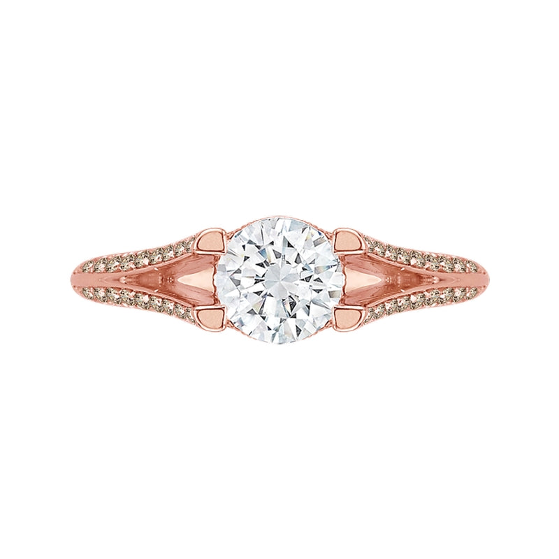 Shah Luxury 14K Rose Gold Brown Diamond Engagement Ring with Split Shank (Semi-Mount)