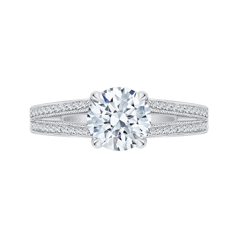 Shah Luxury 14K White Gold Round Diamond Engagement Ring with Split Shank (Semi-Mount)