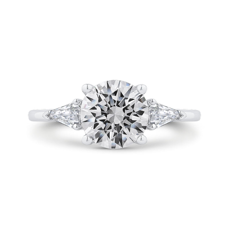 Shah Luxury 14K White Gold Three Stone Engagement Ring Center Round with Shield-cut sides Diamond
