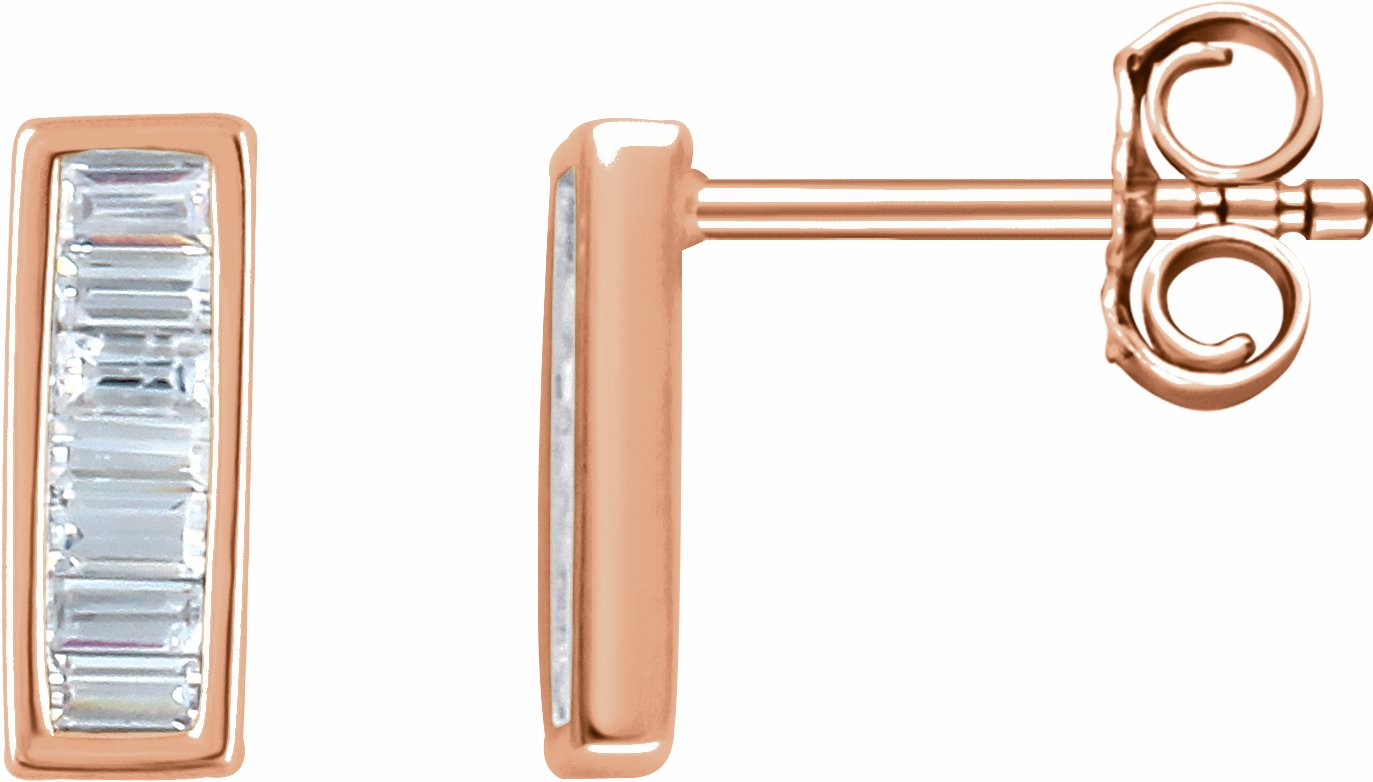 14K Rose 1/3 CTW Diamond Baguette Bar Earrings