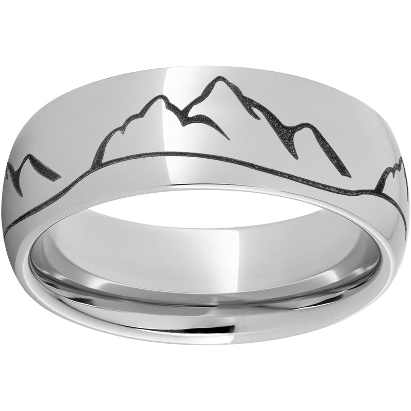 Serinium Domed Band with Mountain Range Laser Engraving