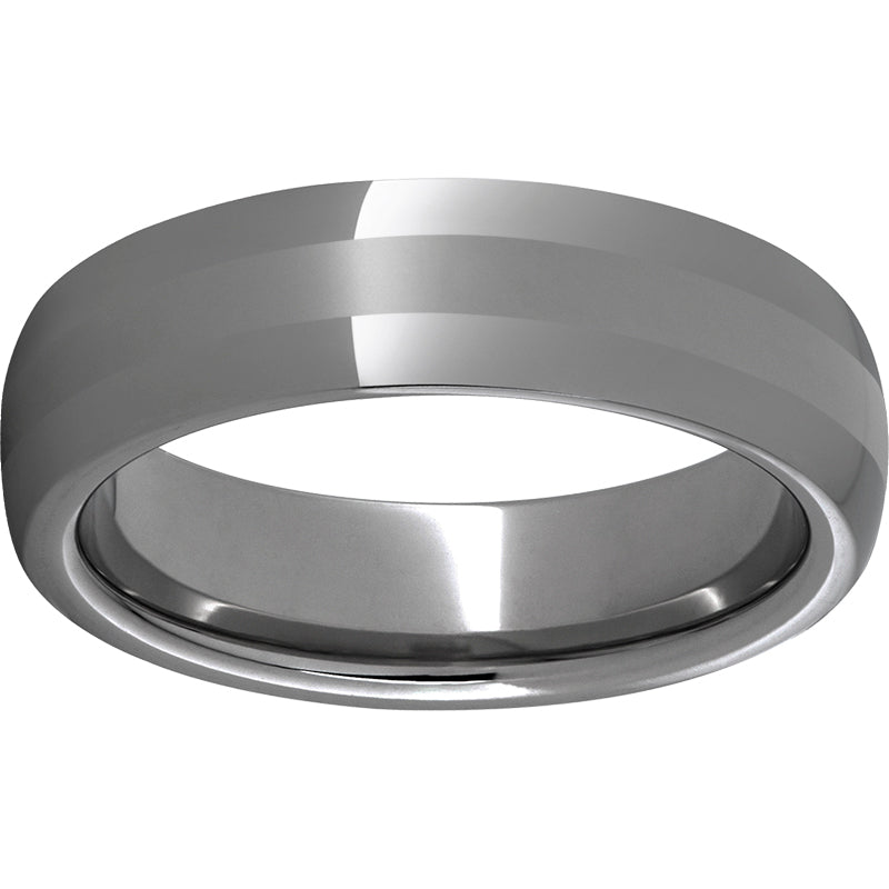 Rugged Tungsten 6mm Domed Polished Band with a 2mm Laser Satin Center
