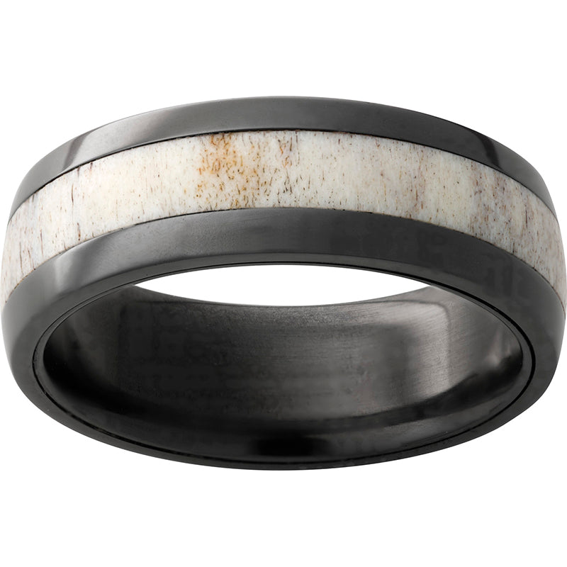 Black Zirconium Domed Band with Antler Inaly