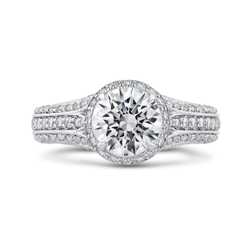 Shah Luxury 14K White Gold Round Diamond Engagement Ring with Split Shank (Semi-Mount)