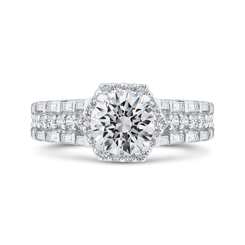 Shah Luxury 14K White Gold Three Row Round Diamond Halo Engagement Ring (Semi-Mount)