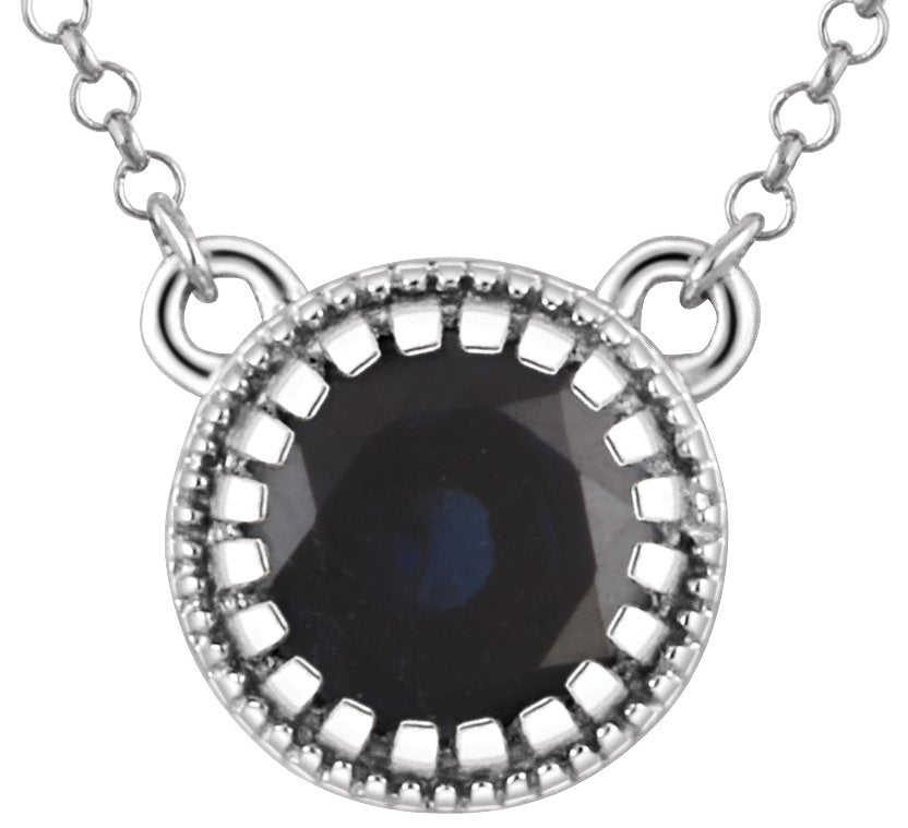14K White Blue Sapphire September 18 Birthstone Necklace