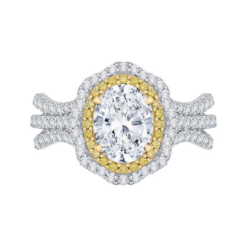 Shah Luxury 14K Two-Tone Gold Oval Diamond Double Halo Vintage Engagement Ring (Semi-Mount)