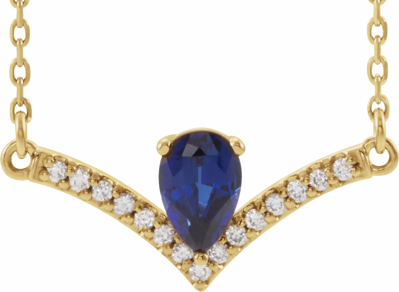14K Yellow Blue Sapphire & .06 CTW Diamond 18 Necklace