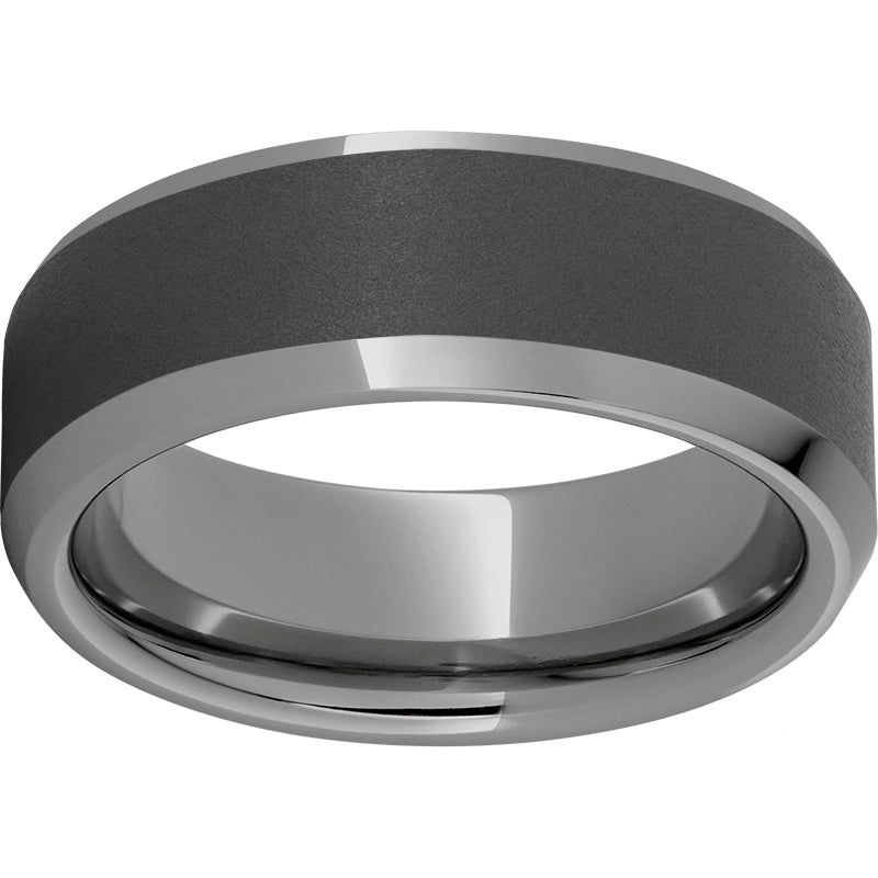 Rugged Tungsten 8mm Beveled Edge Band with Sandblast Finish