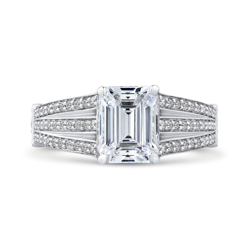 Shah Luxury 14K White Gold Emerald Diamond Engagement Ring with Split Shank (Semi-Mount)