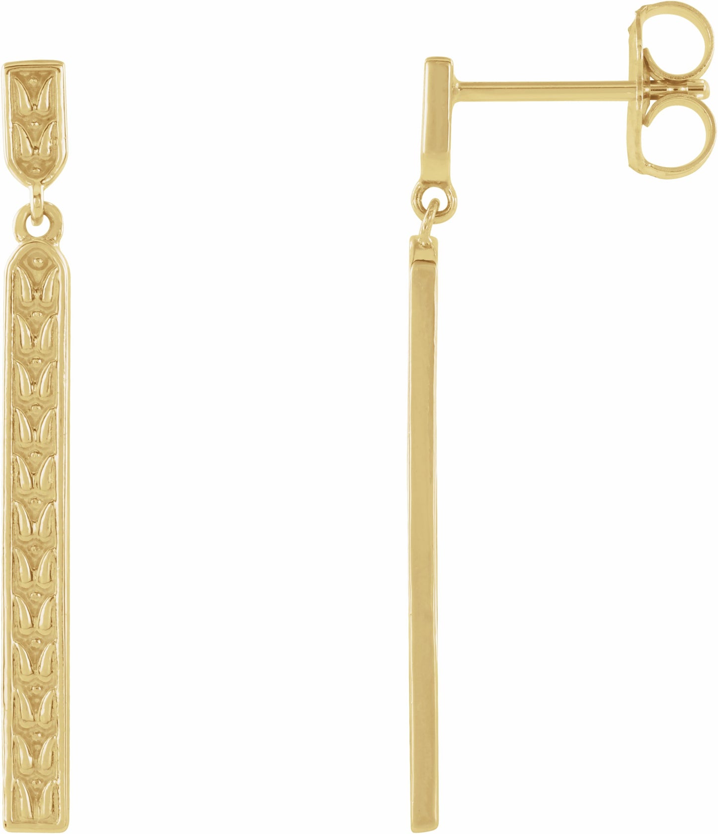 14K Yellow 29x2.4 mm Sculptural Bar Earrings