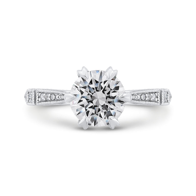 Shah Luxury 14K White Gold Round Cut Diamond Engagement Ring (Semi-Mount)