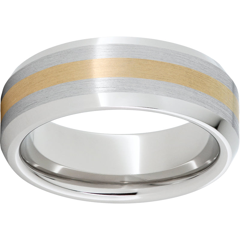 Serinium Beveled Edge Band with a 2mm 14K Yellow Gold Inlay