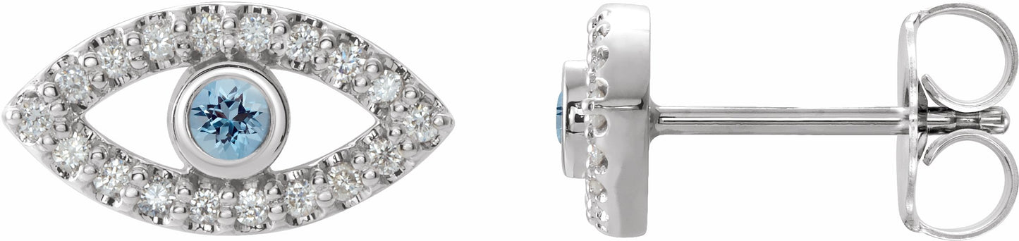 14K White Aquamarine & White Sapphire Earrings