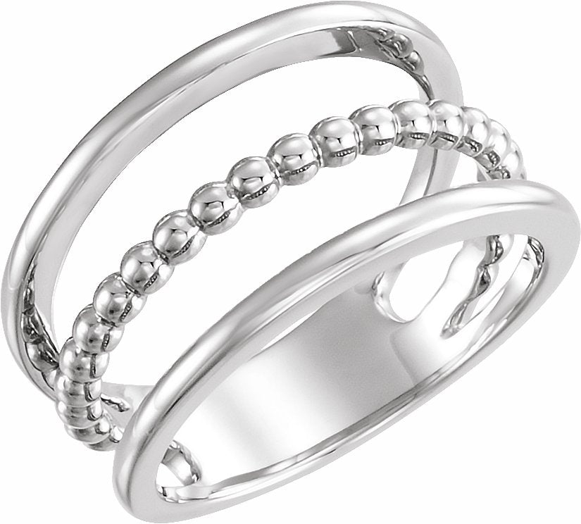14K White Beaded Negative Space Ring